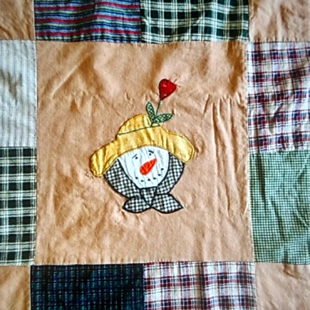 SNOWMAN PATCHWORK QUILT HANDMADE Reworked OOAK - Picture 3 of 16